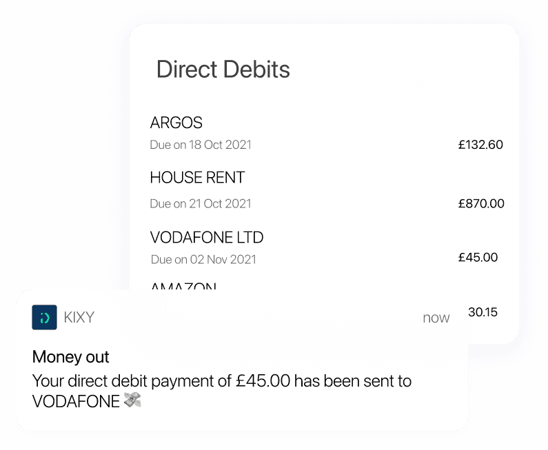 direct debit list and money out notification